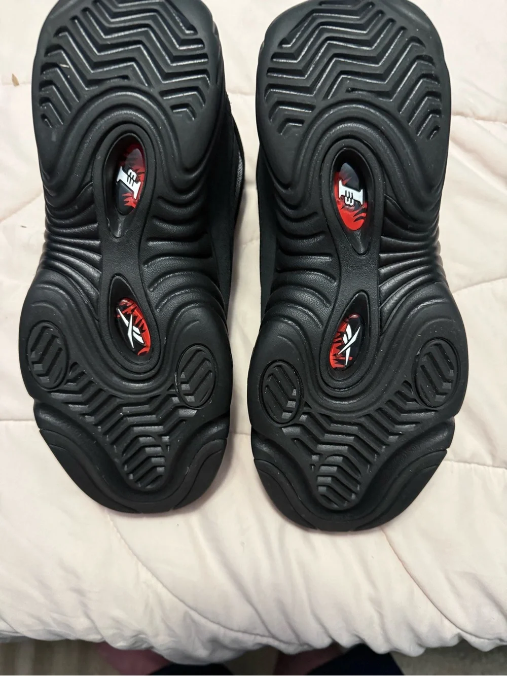 Reebok Men’s Black and Gray DMX Basketball Sneakers with Red Tongue Accent